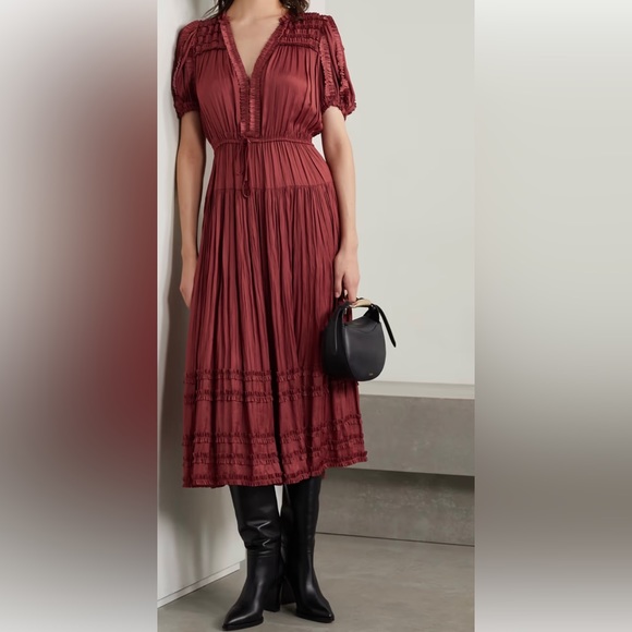 🌟Ulla Johnson Rose plissé-satin Midi Dress - Picture 5 of 12